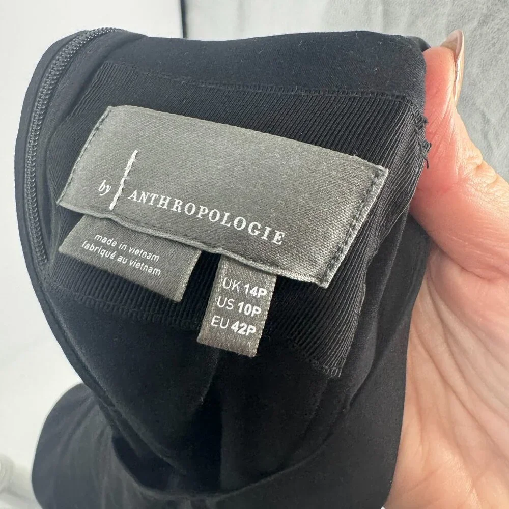 Anthropologie Black Asymmetrical Geometric Neckline Mini Dress - 10P - Picture 10 of 12